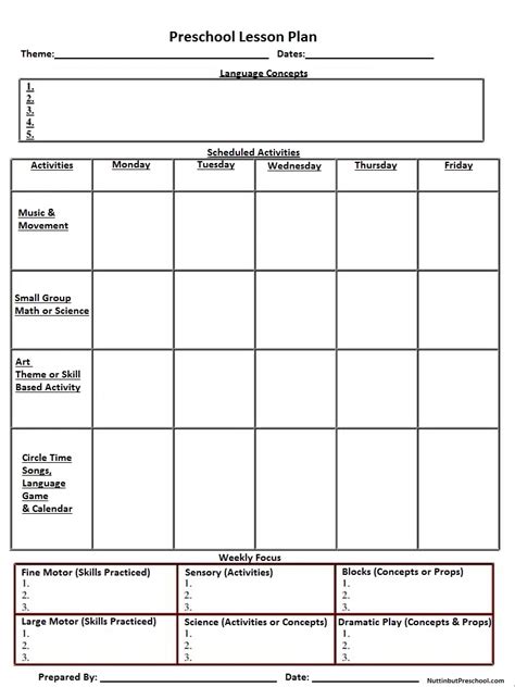 Printable Lesson Plan Template | Nuttin' But Preschool