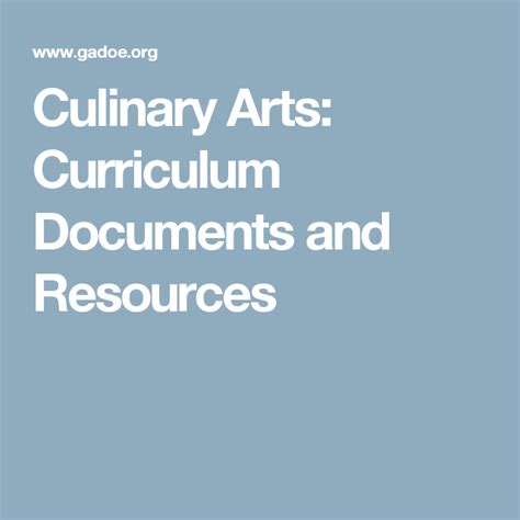 Culinary Arts: Curriculum Documents and Resources | Culinary arts ...