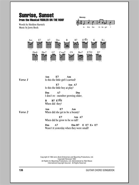 Sunrise, Sunset by Bock & Harnick - Guitar Chords/Lyrics - Guitar Instructor