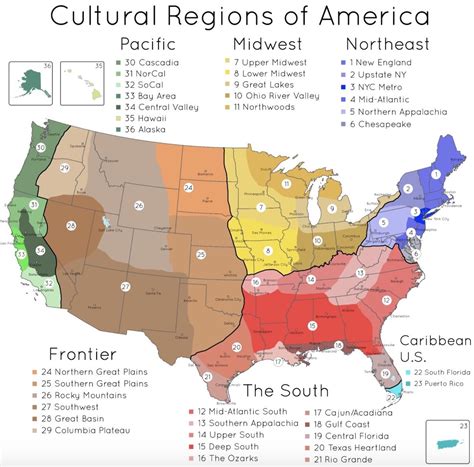 Cultural regions map of the contiguous 48 American states. V.5 ( Opinionated, not factual, made ...