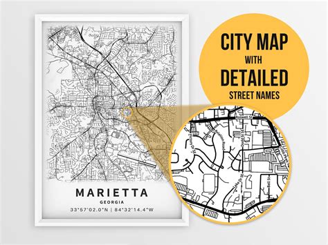 Printable Map of Marietta GA Cobb County Georgia USA With | Etsy