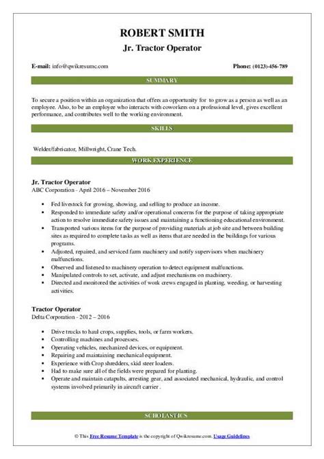 Tractor Operator Resume Samples | QwikResume