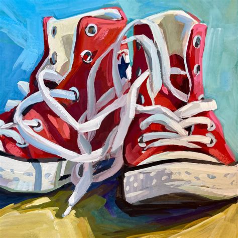 Red Tennis Shoe Painting Shoe Art Print Boys Room Decor | Etsy