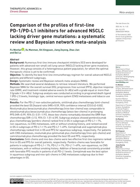 (PDF) Comparison of the profiles of first-line PD-1/PD-L1 inhibitors for advanced NSCLC lacking ...