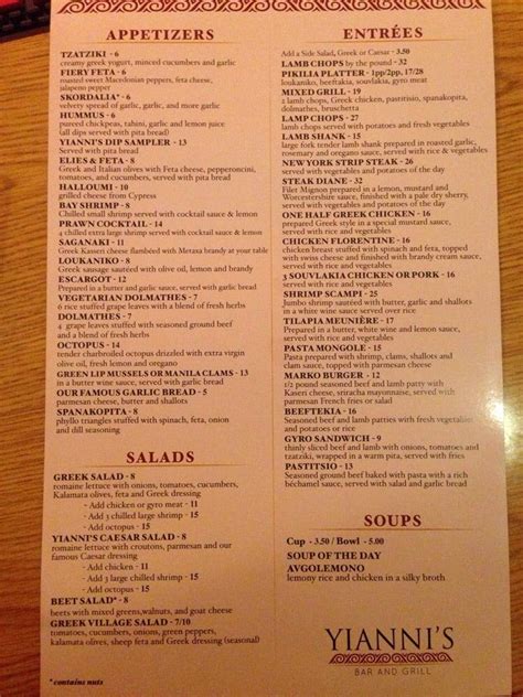 Menu at Yianni's Bar & Grill, Carmichael