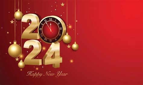 Happy new year 2024. 3d gold numbers with golden Christmas decoration and confetti on dark ...