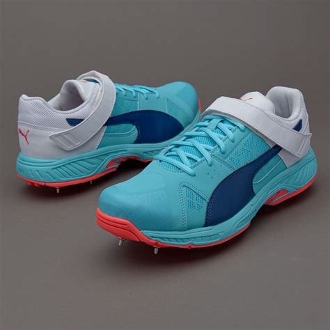 Puma evoSPEED Cricket Bowling Boot - Turquoise - Blue Depths - White - Fiery Coral - Mens Shoes ...