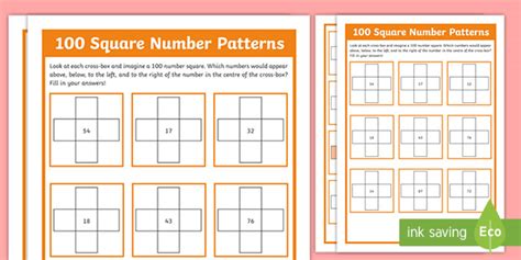 100 Square Number Patterns Worksheet (teacher made)