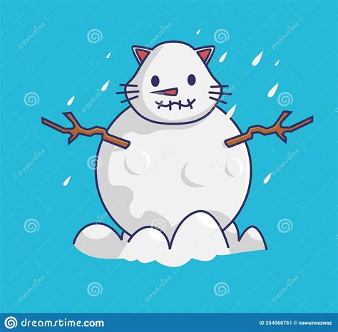 Cute Snowman Cat. Cartoon Animal Nature Concept Isolated Illustration ...