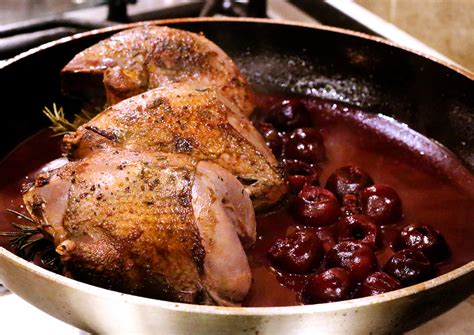 Roast pigeon and cherry sauce – The Nosey Chef