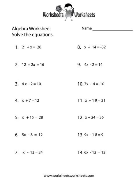 Simple Algebra Worksheet Printable | Algebra equations worksheets ...