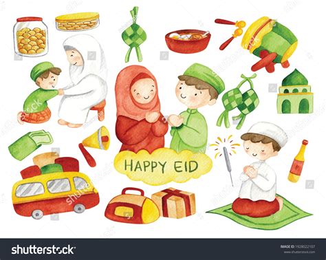 Vektor Stok Hand Drawn Eid Mubarak Idul Fitri (Tanpa Royalti ...