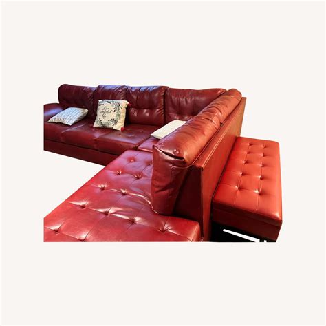 Red Leather Sectional with matching Ottoman - AptDeco