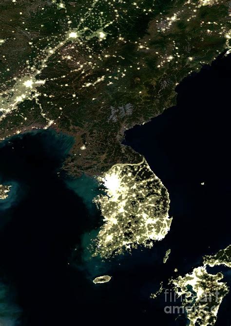 Korean Peninsula at night, satellite image Photograph by Science Photo Library - Fine Art America