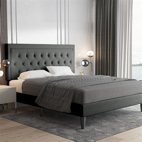 Amazon.com: Allewie Queen Size Button Tufted Platform Bed Frame/Fabric Upholstered Bed Frame ...