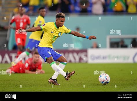 Brazil's Rodrygo shoots at goal during the FIFA World Cup Group G match ...