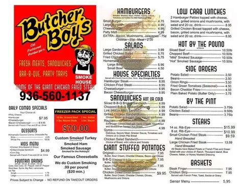 Butcher Boy's Menu, Menu for Butcher Boy's, Nacogdoches, Nacogdoches - Urbanspoon/Zomato