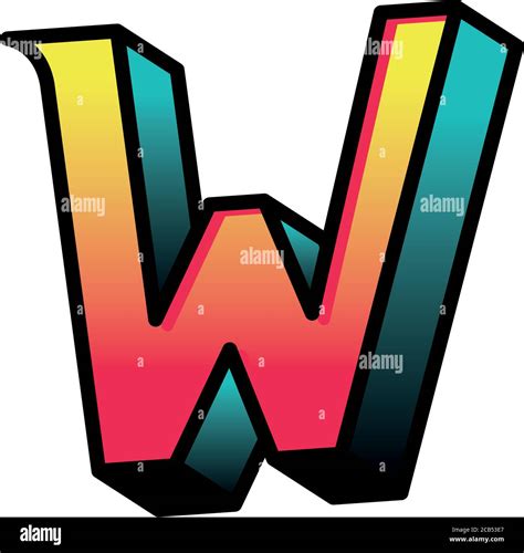 3d w letter design, lettering typography retro and comic theme Vector illustration Stock Vector ...