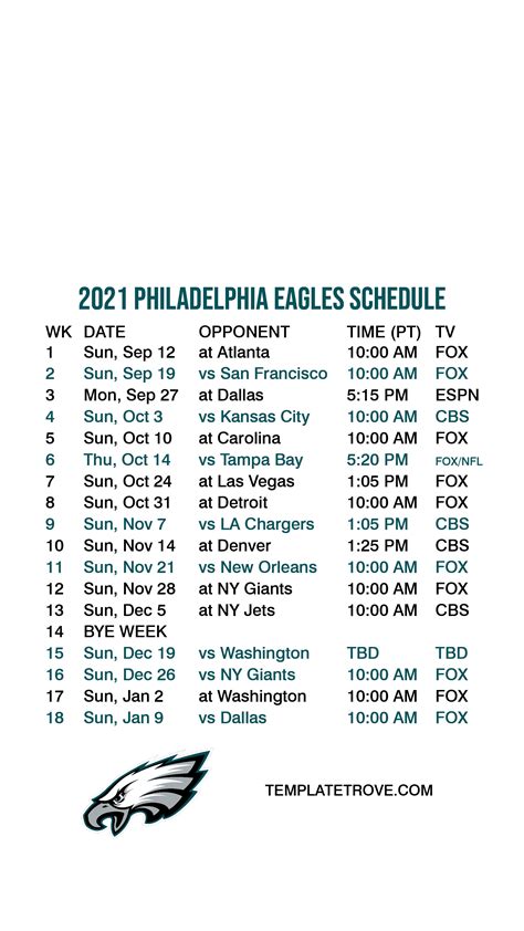 Philadelphia Eagles Schedule 2022 Printable