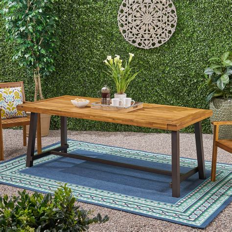 Kamden Outdoor Eight-Seater Wooden Dining Table, Teak and Rustic Metal - Walmart.com