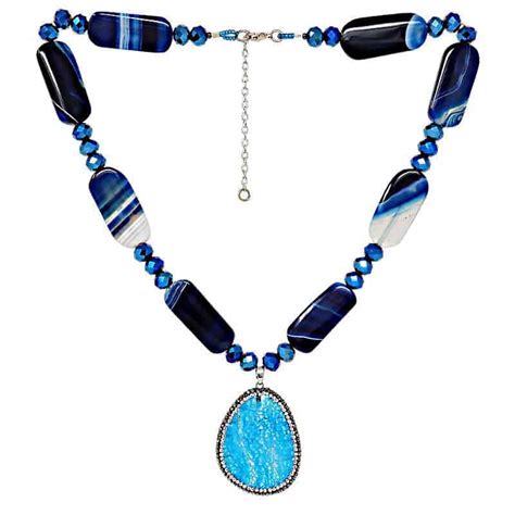 Blue Brazilian Agate Necklace - Bold And Beautiful Pendant