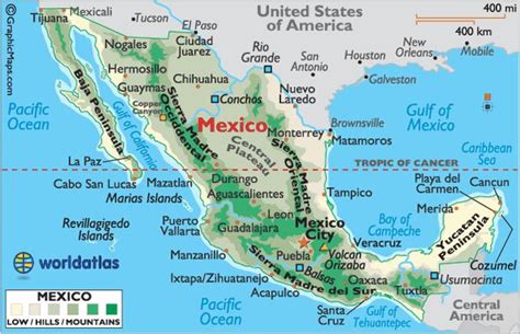 Mexico map mountains - Mexico mountains map (Central America - Americas)