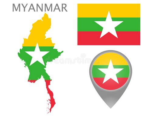 Myanmar Flag, Map and Map Pointer Stock Vector - Illustration of ...