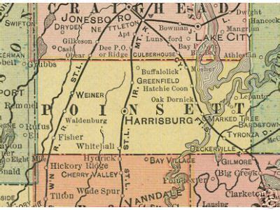 Poinsett County Arkansas Genealogy, History, maps with Harrisburg, Bay Village, Greenfield ...