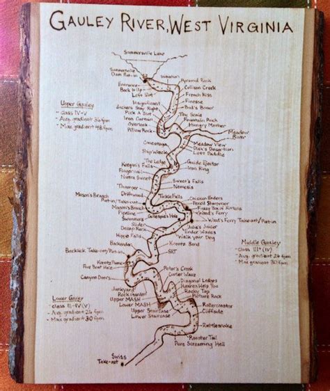 Woodburned Gauley River Map | Etsy