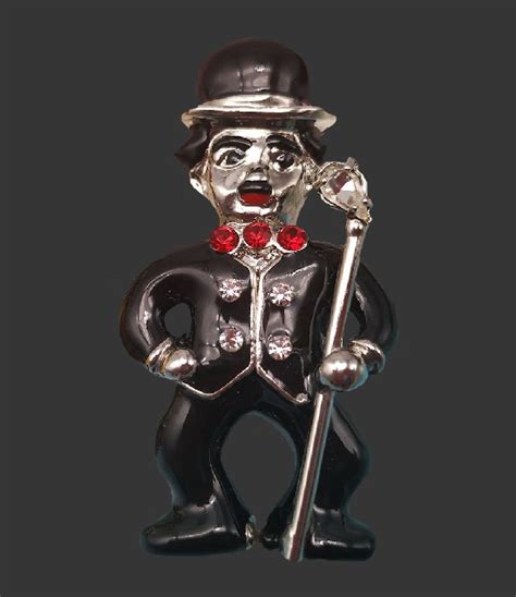 Butler Wilson Charlie Chaplin brooch. Silver tone, enamel, rhinestones ...