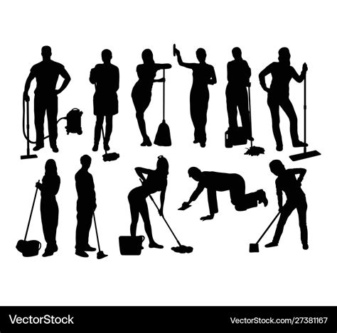 Cleaning service silhouettes Royalty Free Vector Image