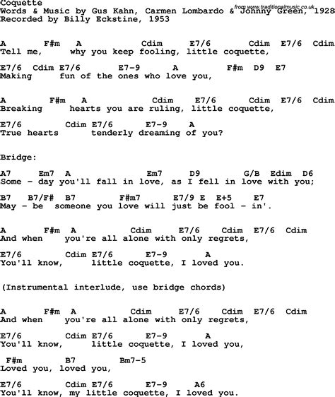 Song lyrics with guitar chords for Coquette - Billy Eckstine, 1953