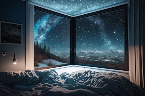 A Bedroom with a View of the Night Sky, Filled with Twinkling Stars Stock Image - Image of ...