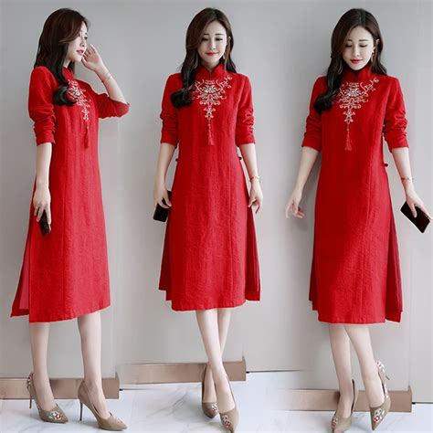 Spring Dresses Chinese Traditional wear Modern Chinese clothing embroidered Long Vintage qipao ...