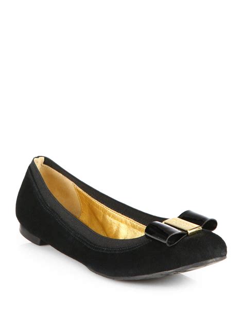 Kate Spade Tock Suede Bow Ballet Flats in Black | Lyst