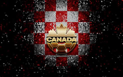 Canadian football team, glitter logo, CONCACAF, North America, red white checkered background ...