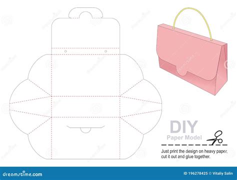 Gift Box Template. Paper Bag Self - Folding Stock Vector - Illustration of cardboard, line ...