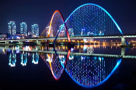 Fondos de Pantalla Corea del Sur Casa Ríos Puentes Día festivos Daejeon Luces de hadas Noche ...