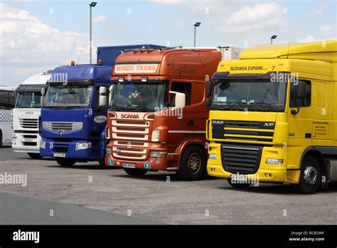 Lorries on a lorry park in the U.K Stock Photo, Royalty Free Image ...