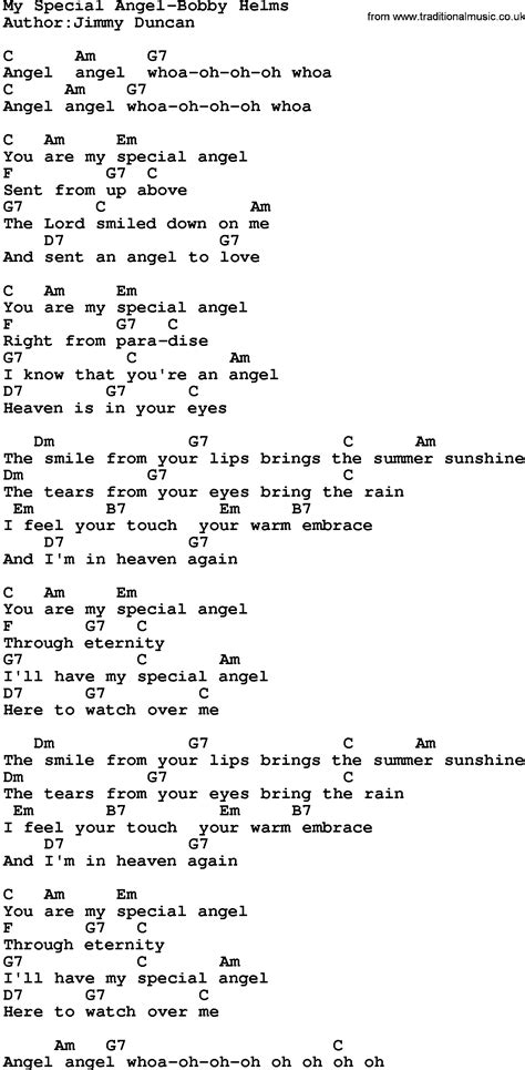 Country Music:My Special Angel-Bobby Helms Lyrics and Chords