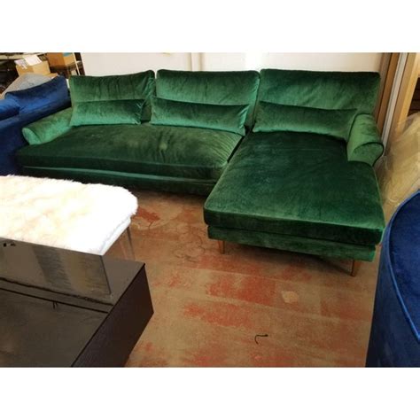 Emerald Green Velvet Sectional Sofa With Brass Legs | Chairish