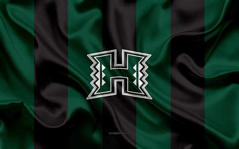 Hawaii Rainbow Warriors, American football team, emblem, silk flag, green black silk texture, HD ...