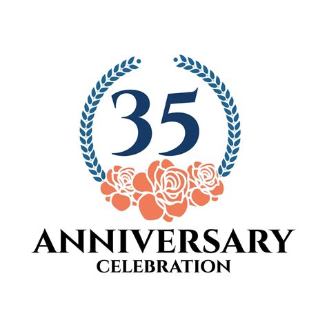 35th anniversary logo with rose and laurel wreath, vector template for ...