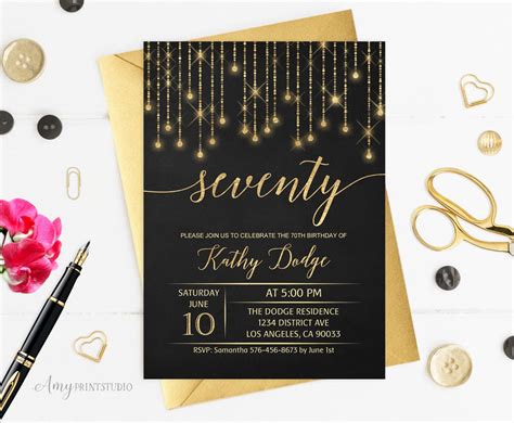 70th Birthday Invitation Gold Birthday Invitation Chalkboard - Etsy