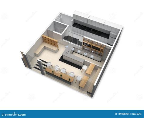 3d Floor Plan of a Small Restaurant Stock Illustration - Illustration ...