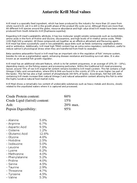 Krill Meal Values | PDF | Proteins | Acid