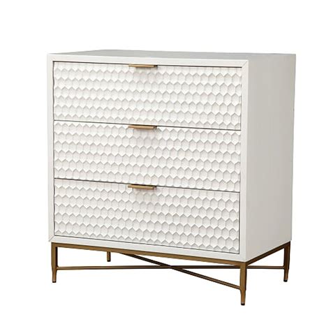 Honeycomb Design 3 Drawer Chest With Metal Legs, Small, White By ...