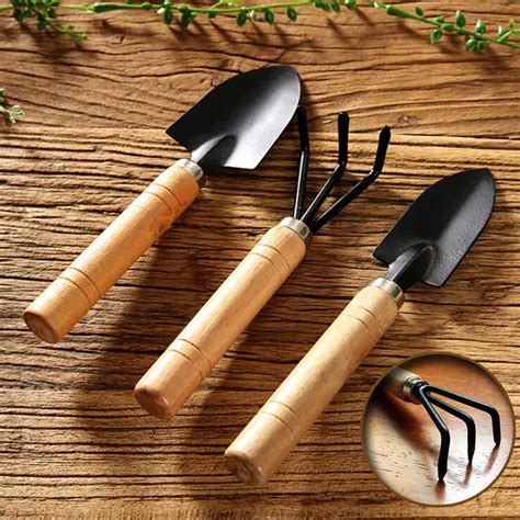 3PCS/lot New Plant Garden Tools Set With Wooden Handle Gardening Shovel ...