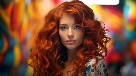 Premium AI Image | Young stylish woman with long curly red hair dressed ...