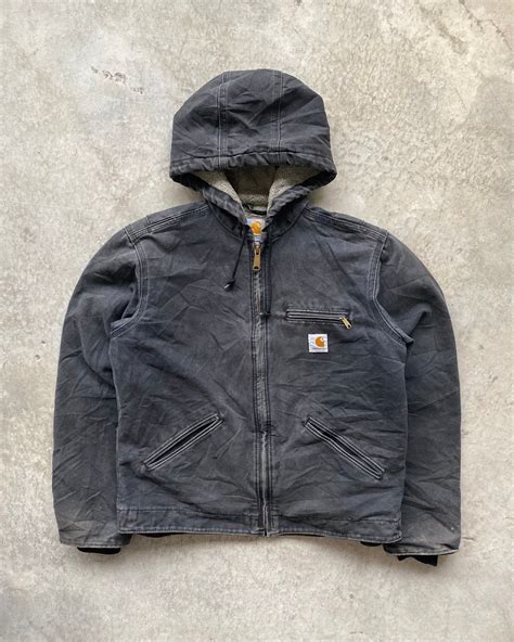 1990s Faded Black Carhartt Hooded Detroit Jacket (S/M) – exaghules